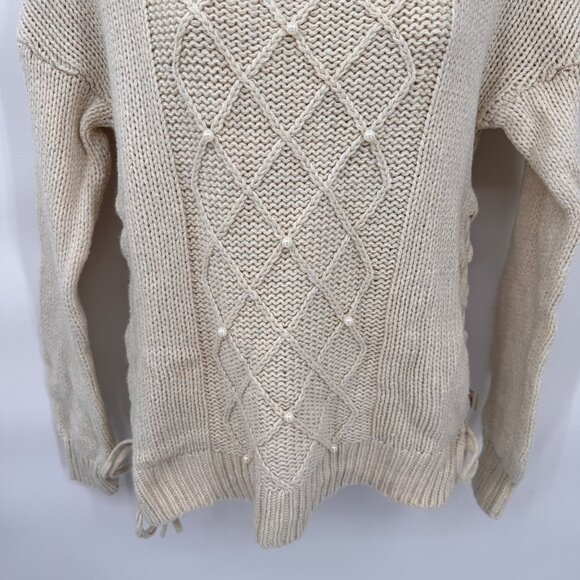 Stussy Knit Sweater Womens Medium Cream Cotton Wool Blend Pearl Detail Vintage - Picture 3 of 8